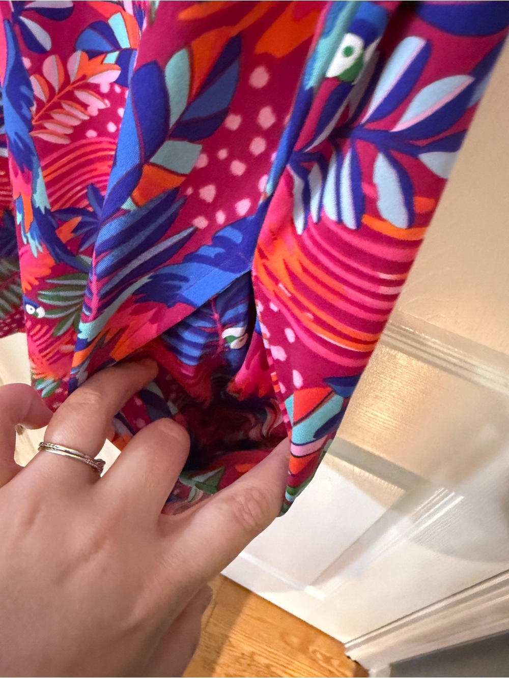 Tropical Sleeveless Shift Dress in Pink Orange & Blue with Pockets - Picture 4 of 7